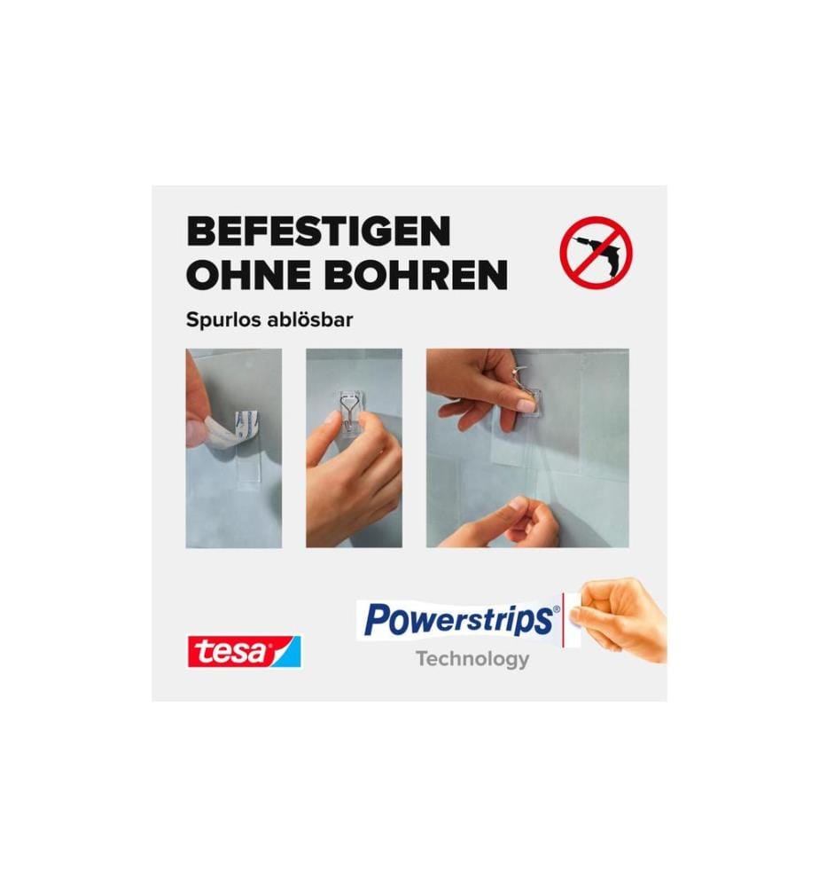 TESA - Klebehaken Powerstrips Haken Small Transparent, 0.5 kg