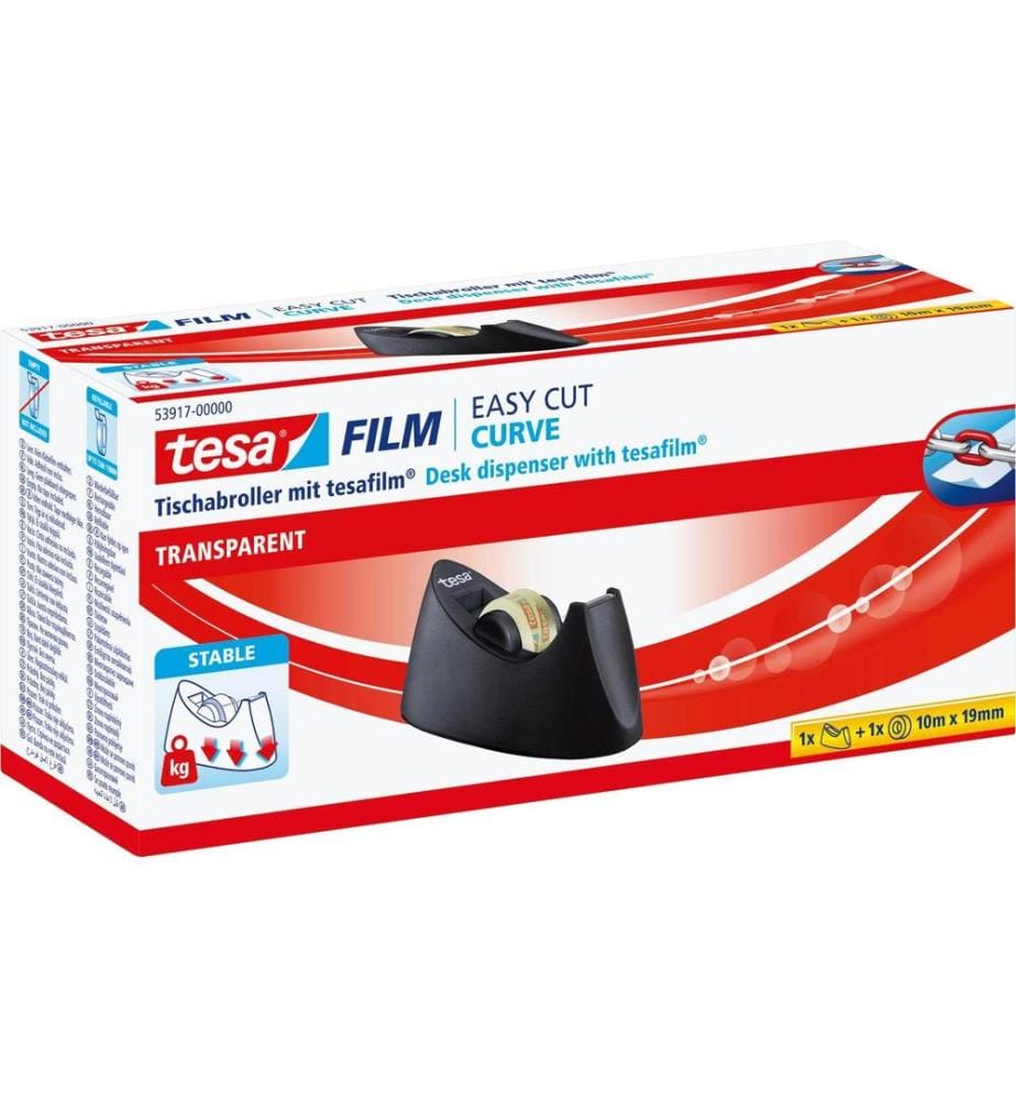 TESA - Dévidoir de table Easy Cut Curve y compris 1x TESA -film, noir