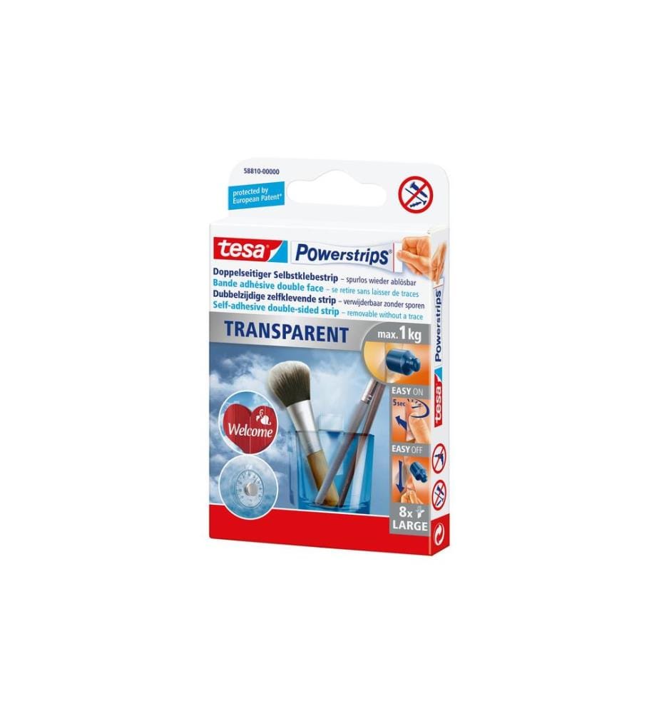 TESA - Selbstklebestrip Powerstrips 8 Stück, Transparent, 1 kg