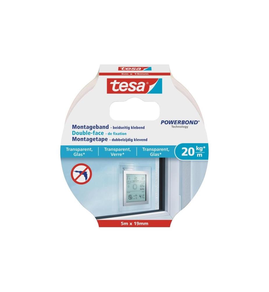 TESA - Ruban de montage 5 m x 19 mm pour surfaces transparentes