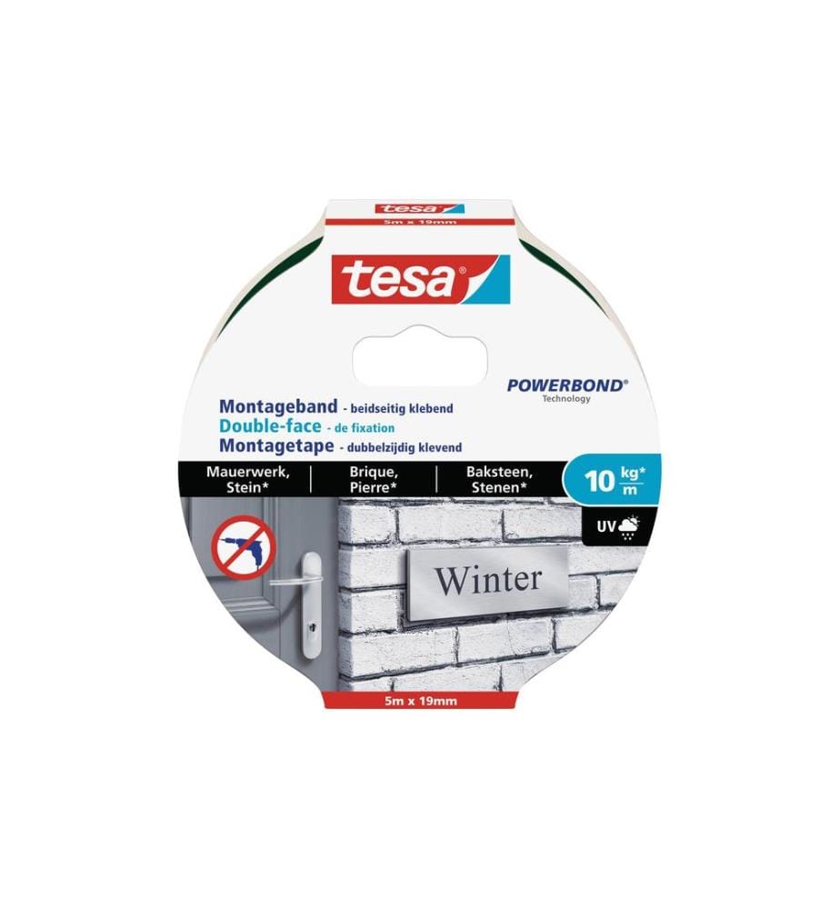 TESA - Ruban de montage 5 m x 19 mm Maçonnerie + Pierre
