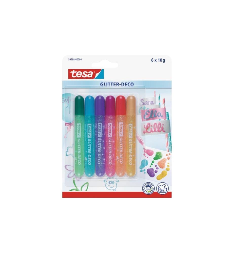 TESA - Crayon à paillettes Deco 6 tubes à 10 g