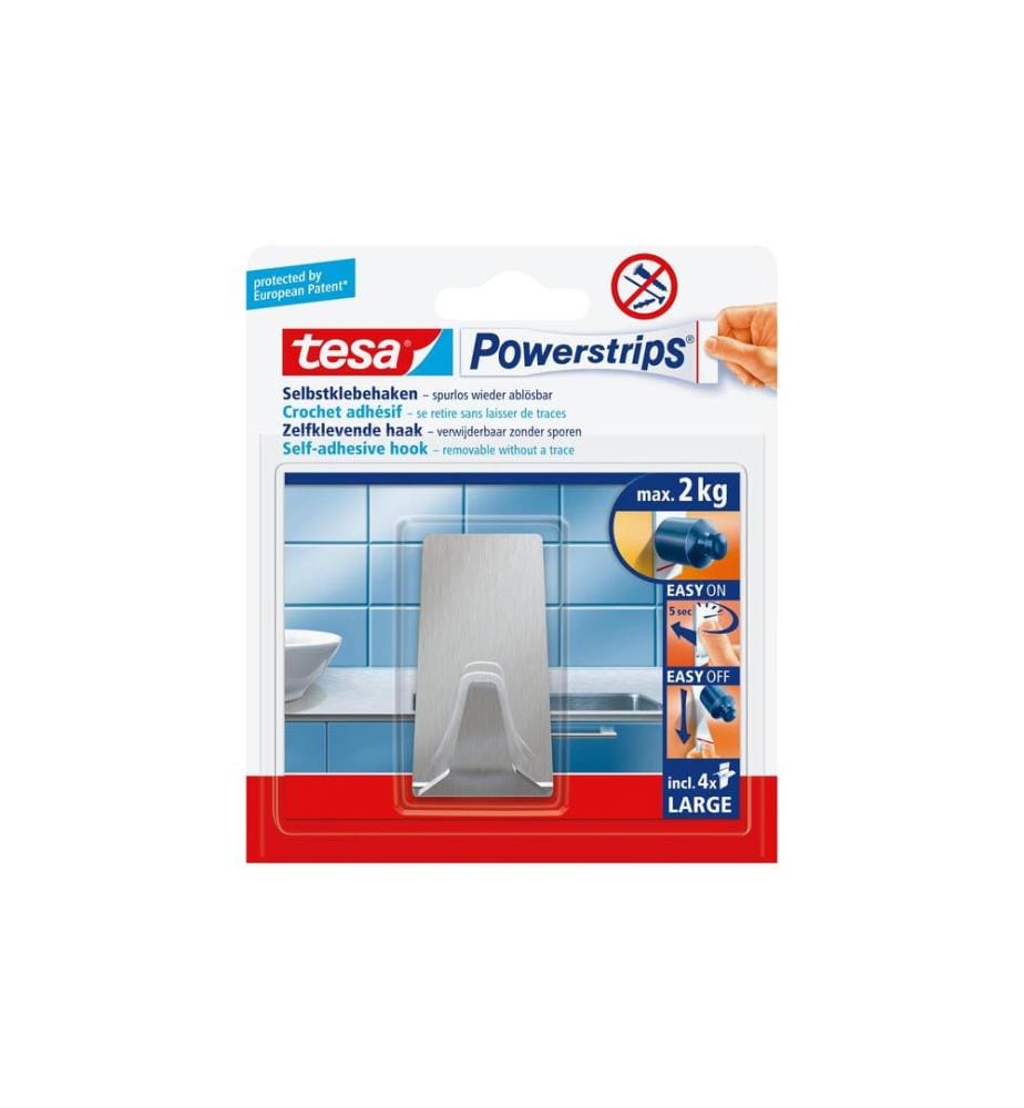 TESA - Crochet Powerstrips LARGE Métal rectangulaire, 2 kg