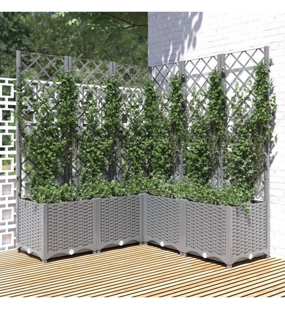 Jardinière avec treillis gris clair 120x120x136cm polypropylène