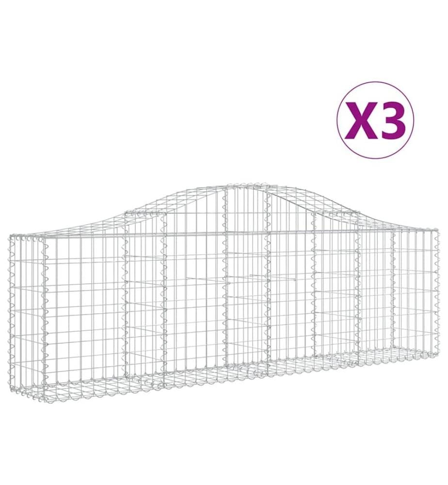 Paniers à gabions arqués 3 pcs 200x30x60/80 cm Fer galvanisé