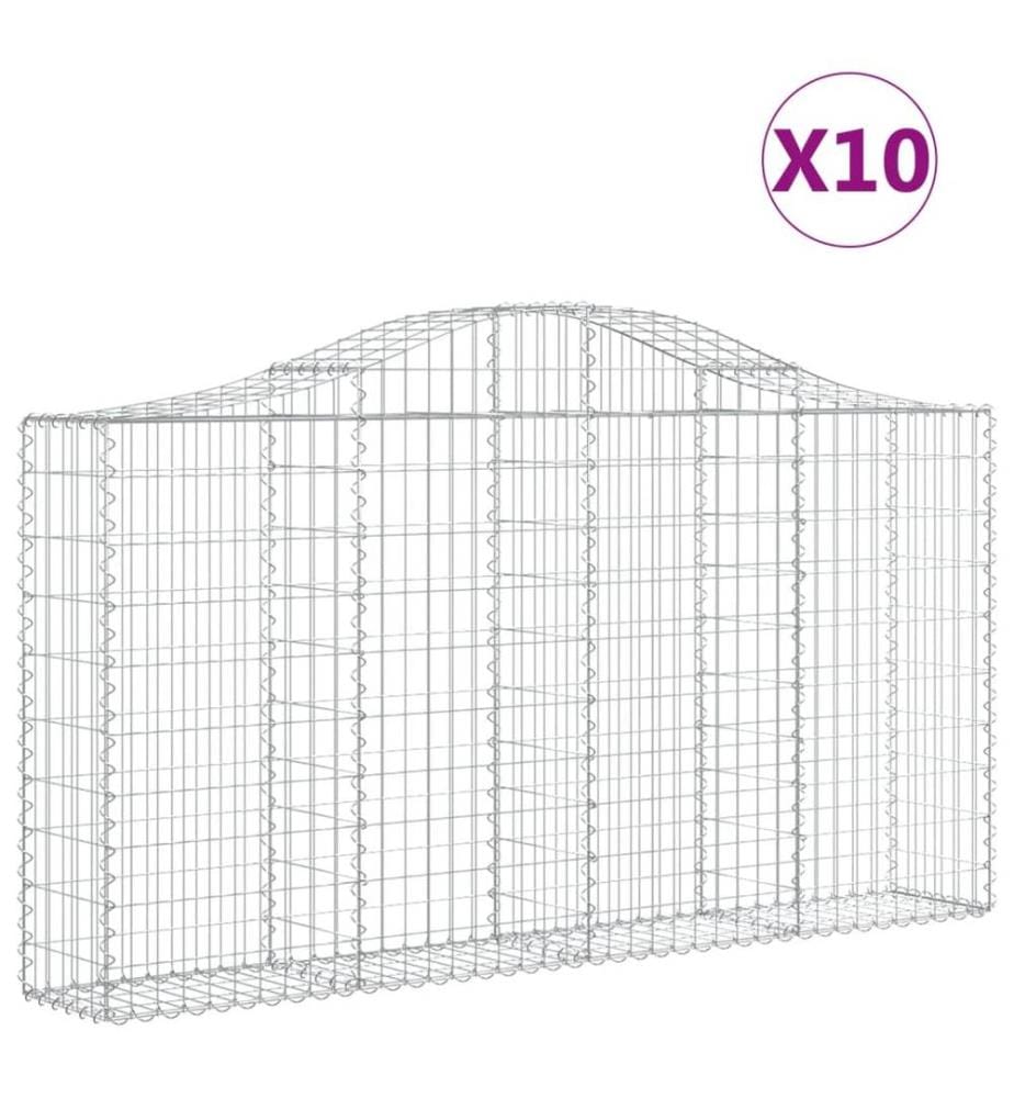 Paniers à gabions arqués 10 pcs 200x30x100/120 cm Fer galvanisé