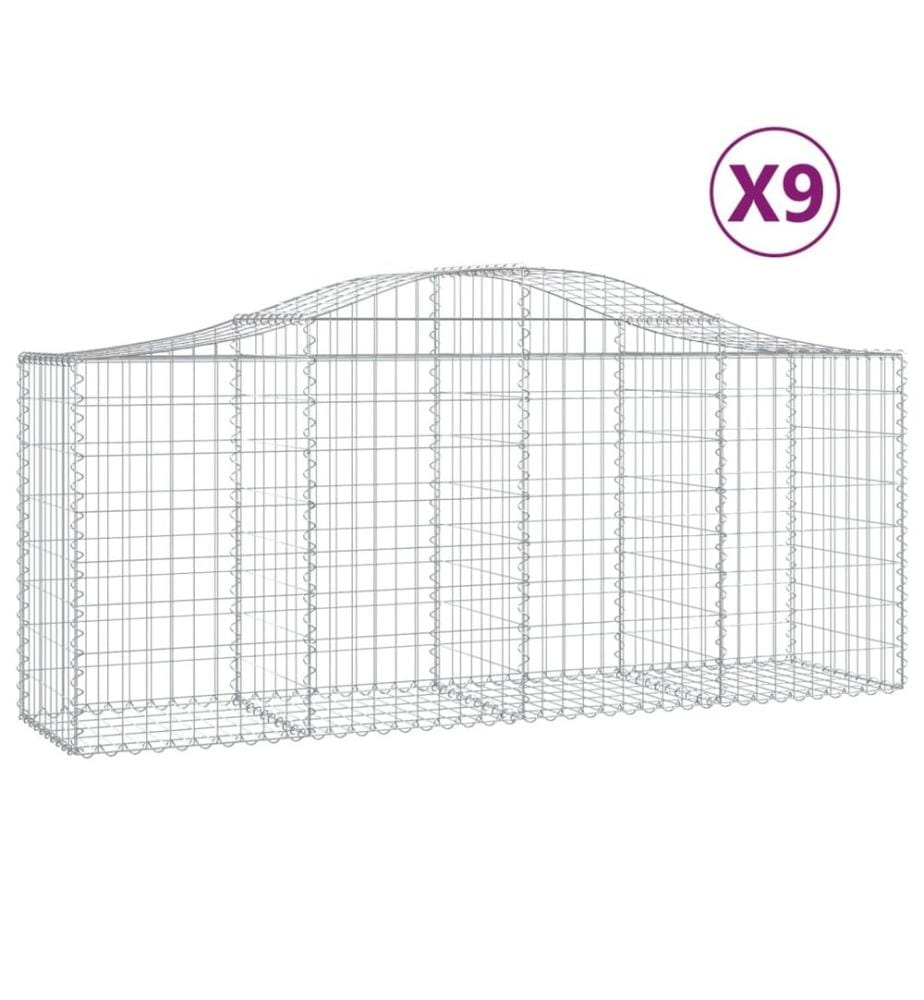 Paniers à gabions arqués 9 pcs 200x50x80/100 cm Fer galvanisé