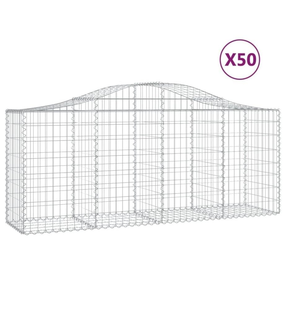 Paniers à gabions arqués 50 pcs 200x50x80/100 cm Fer galvanisé