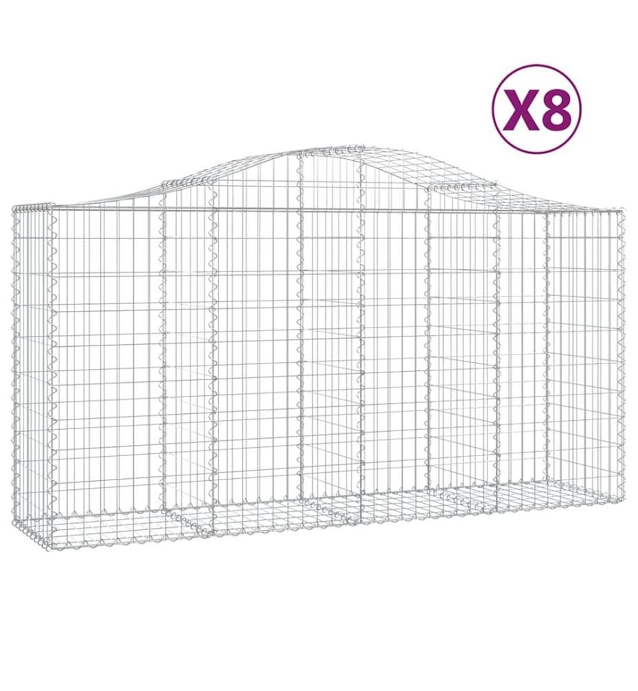 Paniers à gabions arqués 8 pcs 200x50x100/120 cm fer galvanisé