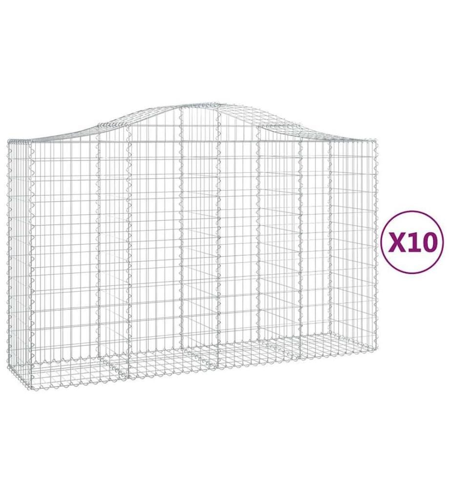 Paniers à gabions arqués 10 pcs 200x50x120/140 cm Fer galvanisé