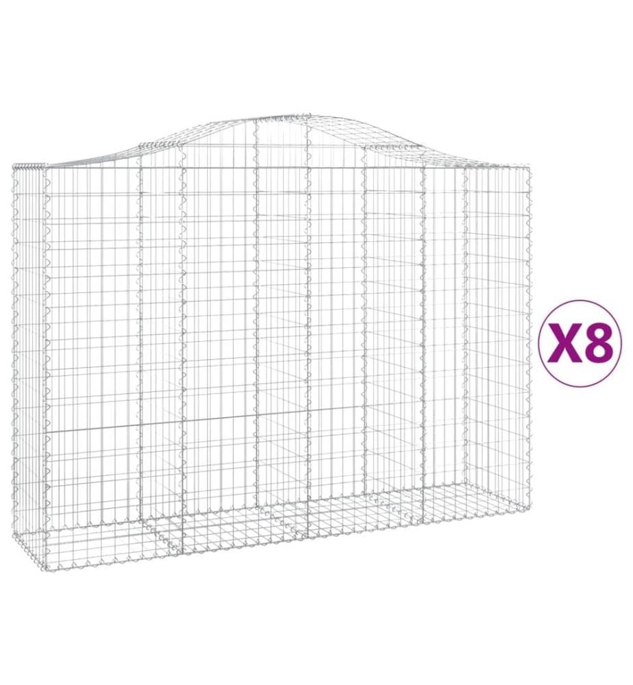 Paniers à gabions arqués 8 pcs 200x50x140/160 cm Fer galvanisé