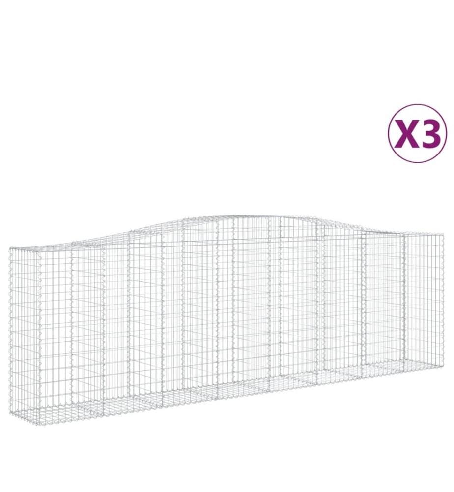 Paniers à gabions arqués 3 pcs 400x50x120/140 cm Fer galvanisé