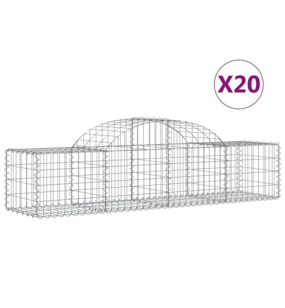 Paniers à gabions arqués 20 pcs 200x50x40/60 cm fer galvanisé