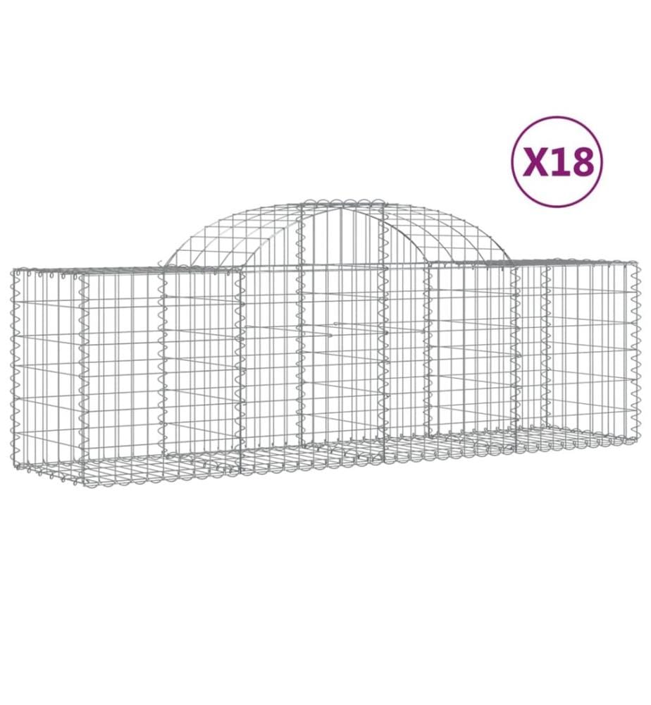 Paniers à gabions arqués 18 pcs 200x50x60/80 cm fer galvanisé