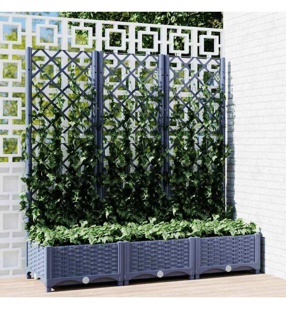 Jardinière avec treillis bleu gris 120x40x121,5 cm PP