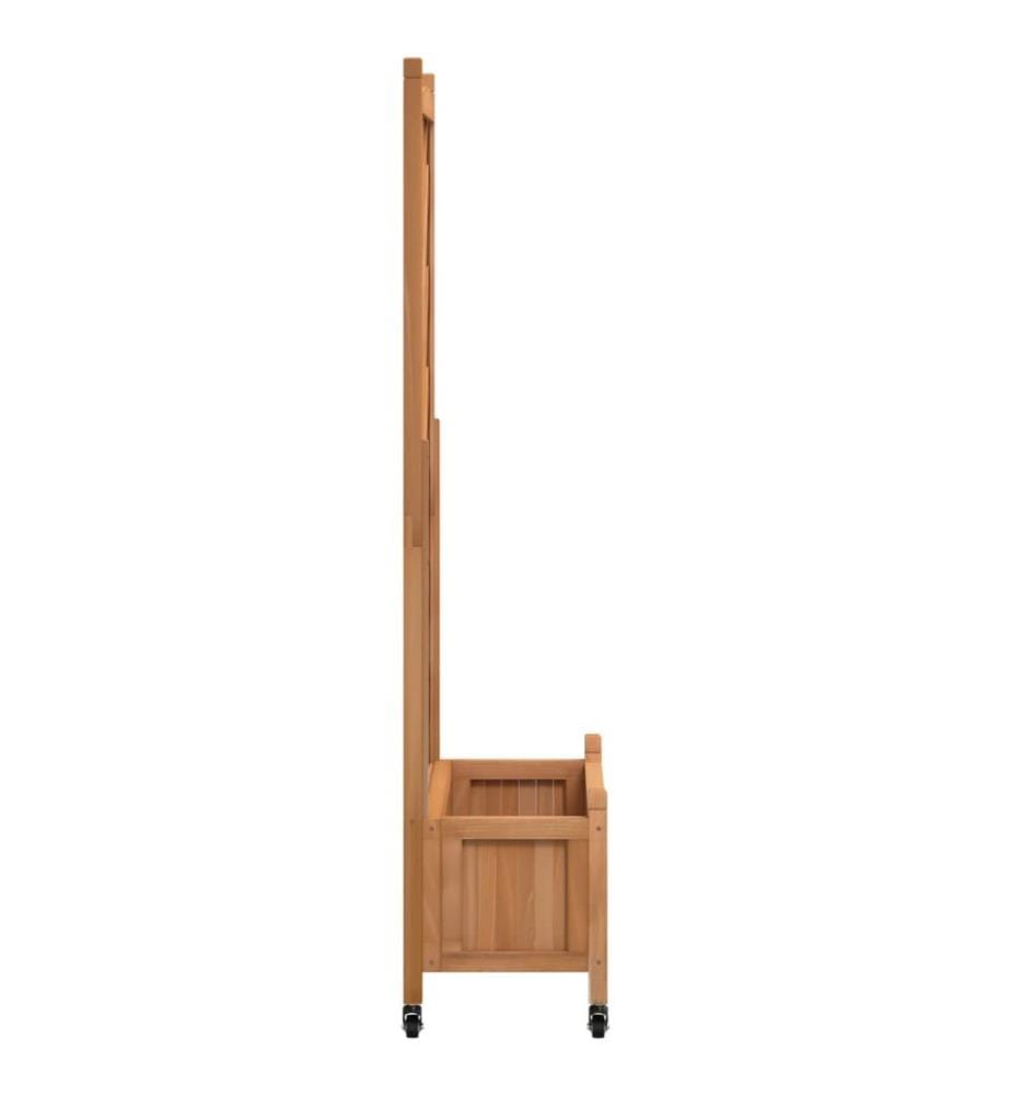 Jardinière avec treillis et roues marron bois massif de sapin
