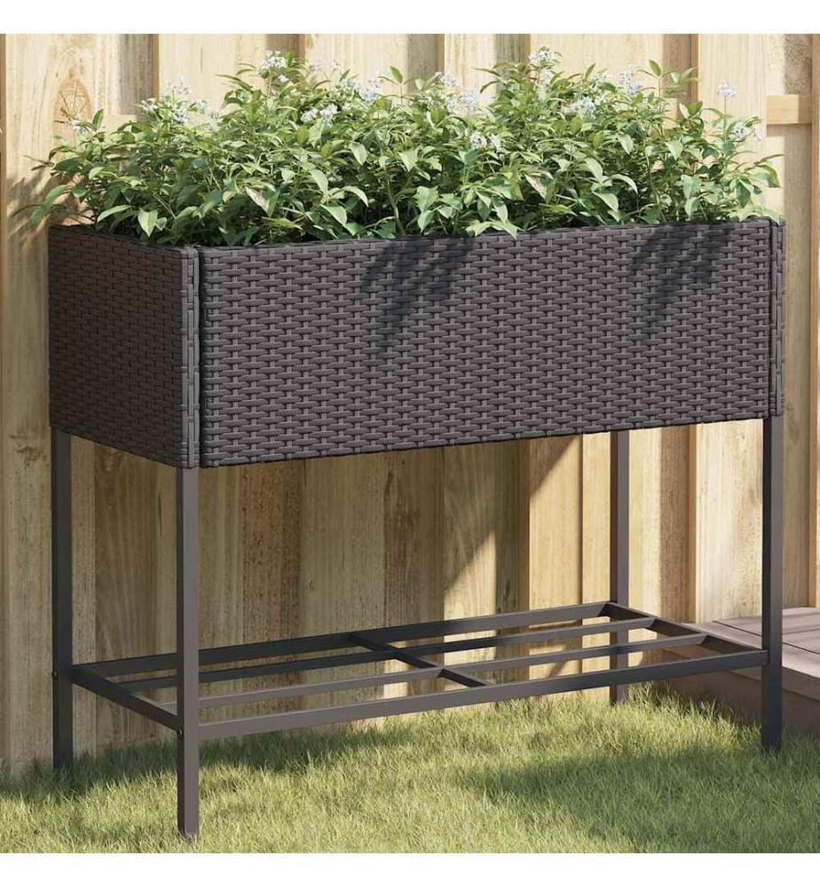 Hochbeete mit Ablage 2 Stk. Schwarz 90x40x75 cm Poly Rattan