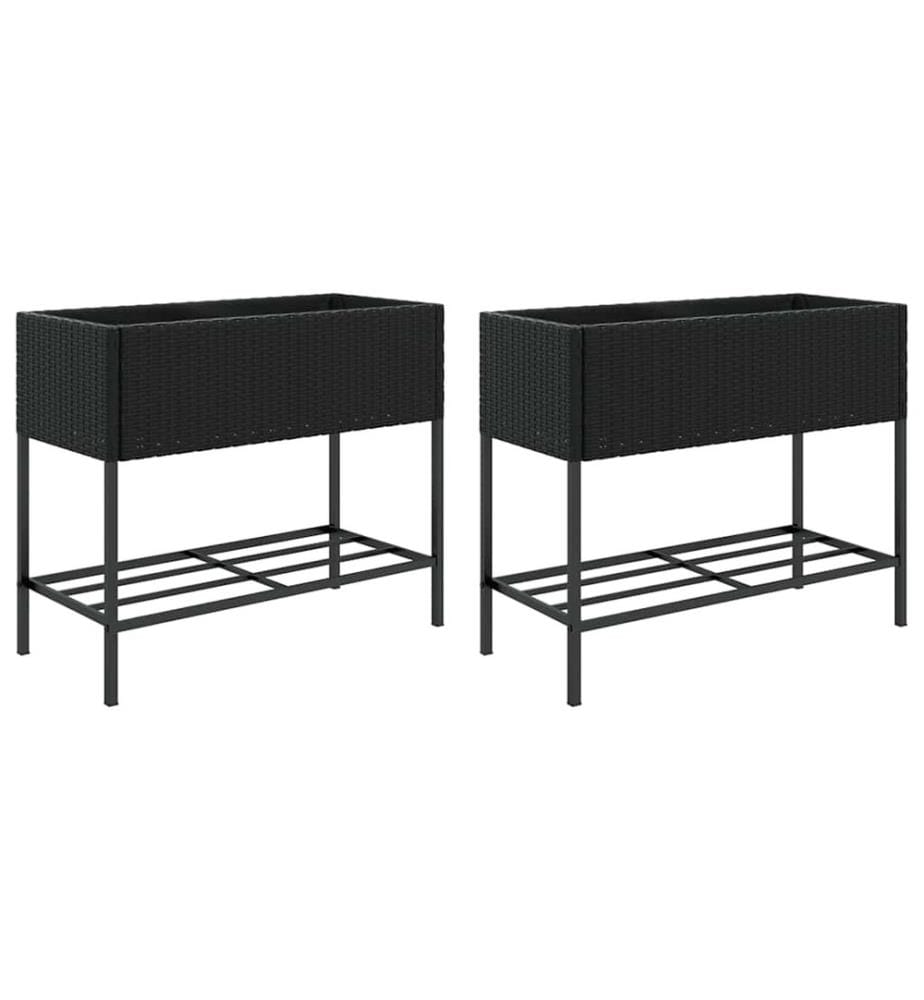 Hochbeete mit Ablage 2 Stk. Schwarz 90x40x75 cm Poly Rattan