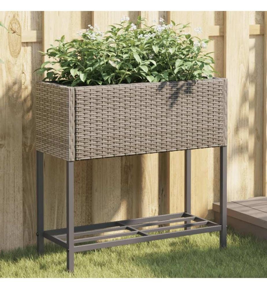 Hochbeete mit Ablage 2 Stk. Grau 70x28x70 cm Poly Rattan
