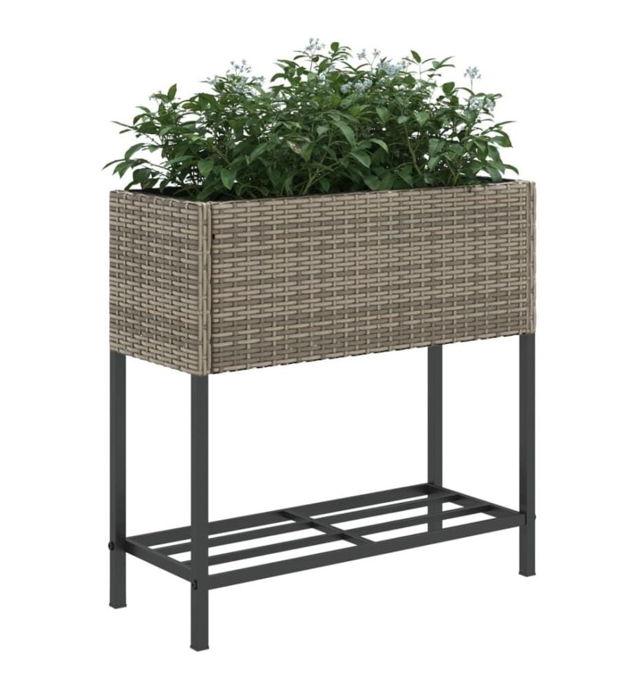 Hochbeete mit Ablage 2 Stk. Grau 70x28x70 cm Poly Rattan