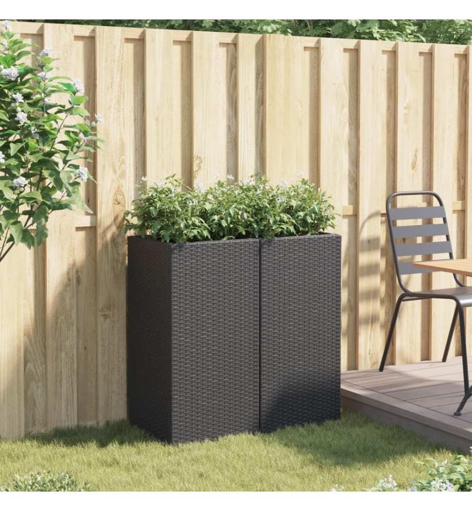 Jardinières 2 pcs noir 40x40x80 cm résine tressée