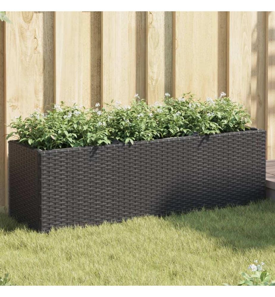 Pflanzkübel mit 3 Töpfen 2 Stk. Schwarz 105x30x32cm Poly Rattan