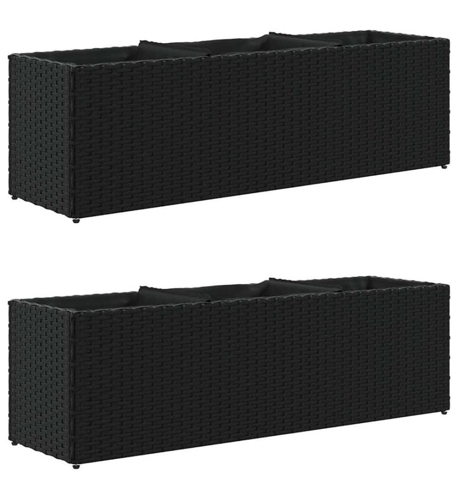 Pflanzkübel mit 3 Töpfen 2 Stk. Schwarz 105x30x32cm Poly Rattan