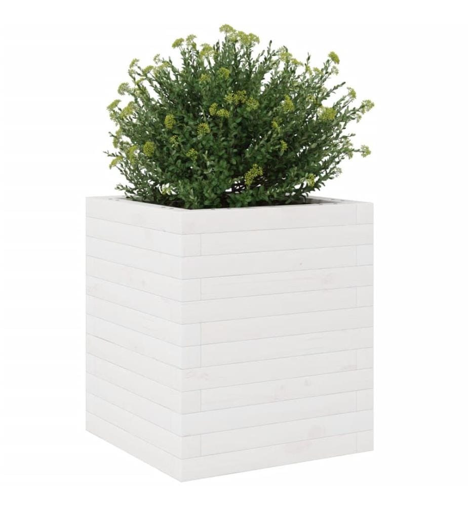 Jardinière blanc 40x40x46 cm bois de pin massif
