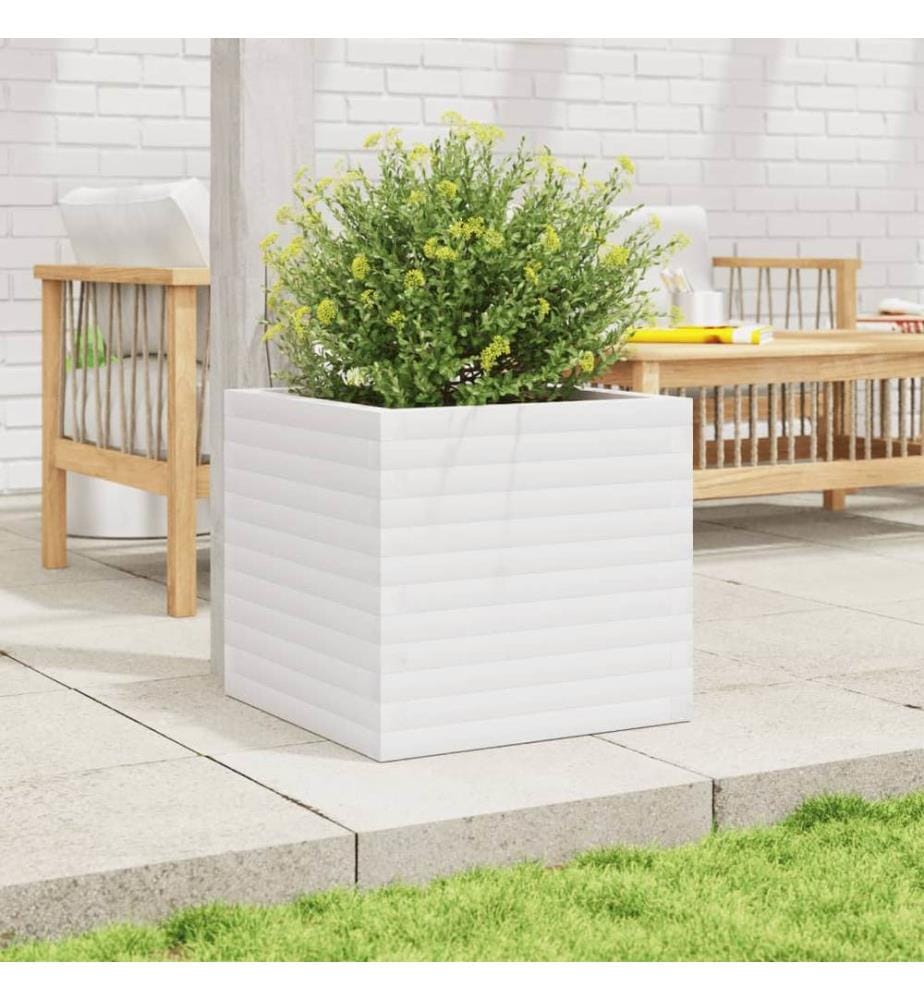Jardinière blanc 50x50x46 cm bois de pin massif