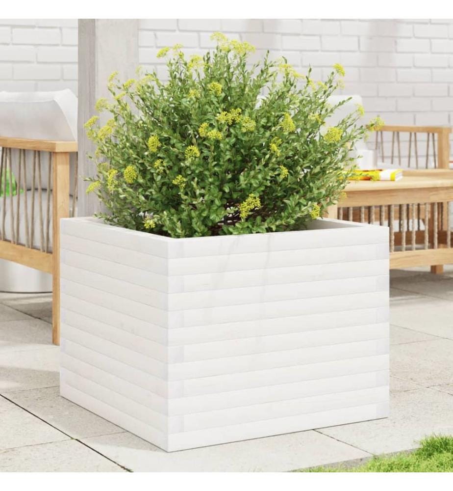 Jardinière blanc 60x60x46 cm bois de pin massif