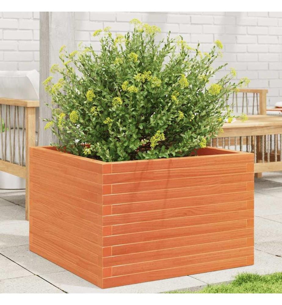Jardinière cire marron 70x70x46 cm bois de pin massif