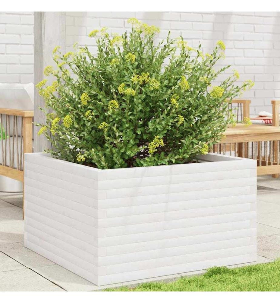 Jardinière blanc 80x80x46 cm bois de pin massif