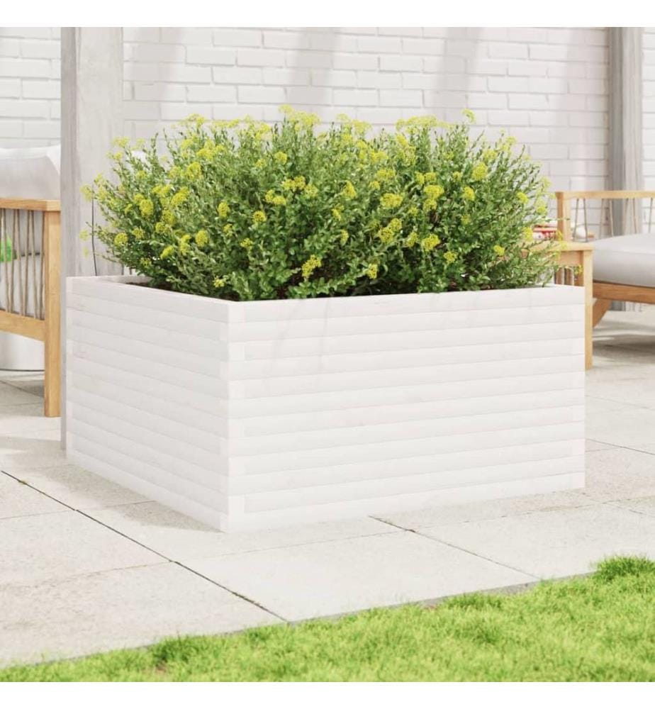 Jardinière blanc 90x90x46 cm bois de pin massif