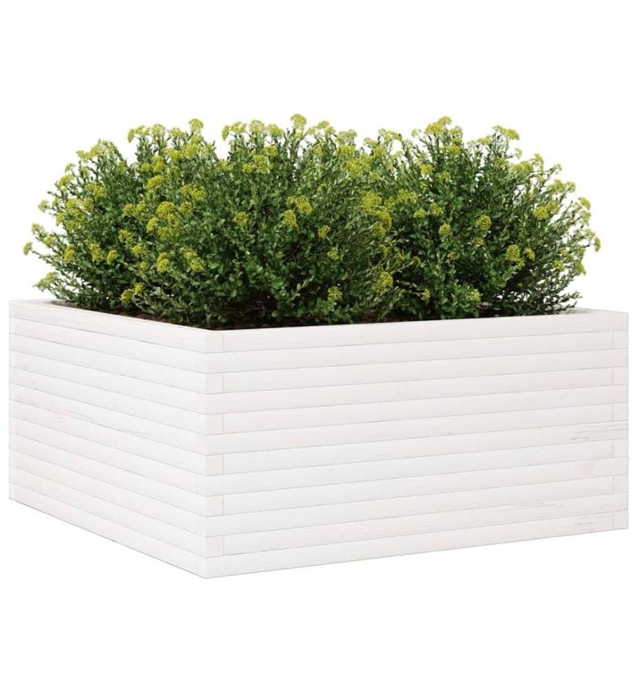 Jardinière blanc 100x100x46 cm bois de pin massif