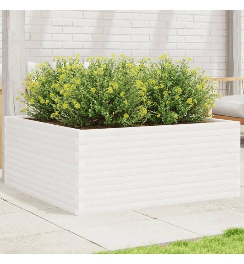 Jardinière blanc 110x110x46 cm bois de pin massif