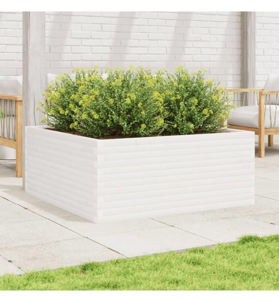 Jardinière blanc 110x110x46 cm bois de pin massif