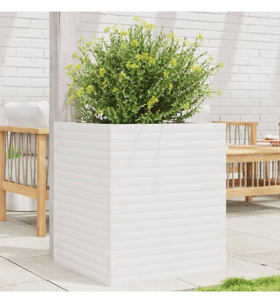 Jardinière blanc 60x60x68,5 cm bois de pin massif