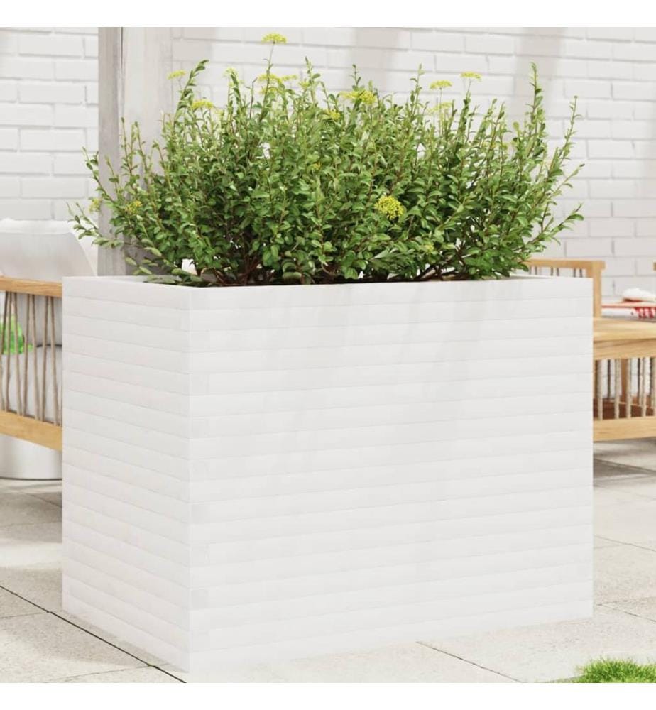 Jardinière blanc 90x60x68,5 cm bois de pin massif