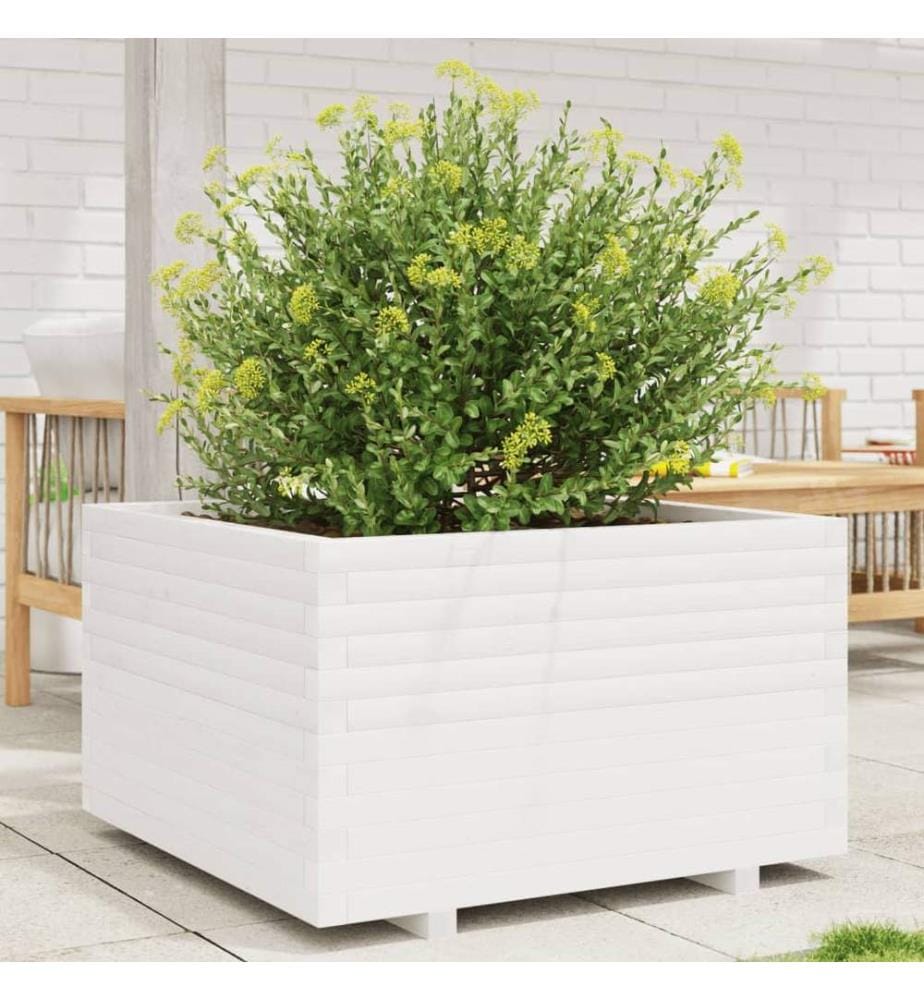 Jardinière blanc 80x80x49,5 cm bois de pin massif