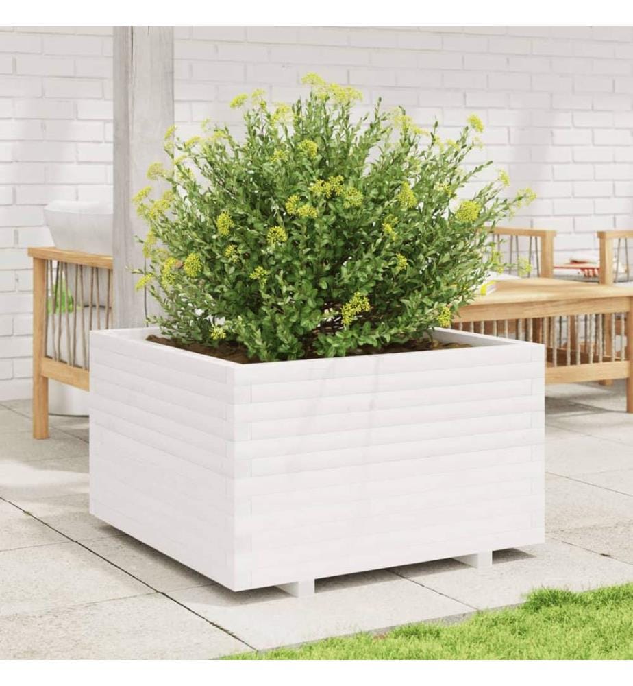 Jardinière blanc 80x80x49,5 cm bois de pin massif