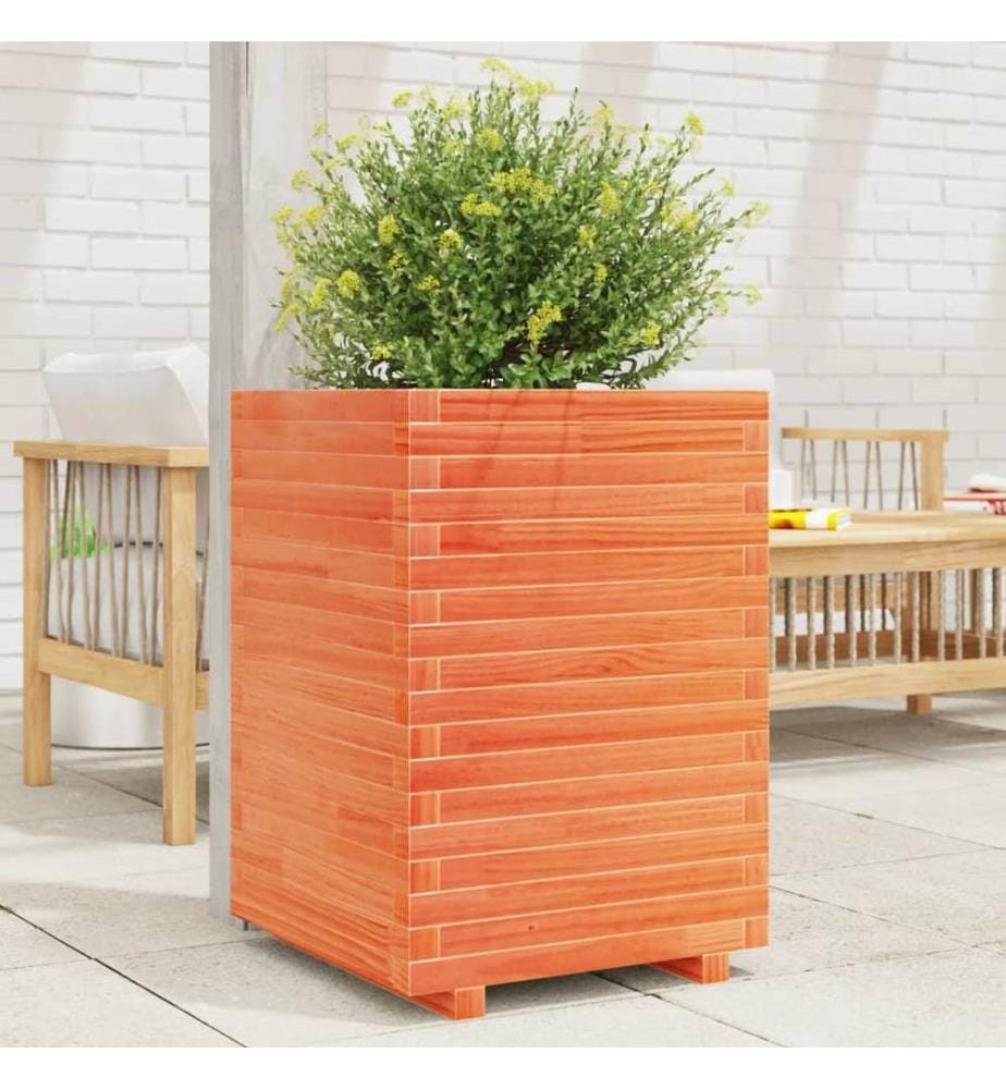 Jardinière cire marron 50x50x72 cm bois de pin massif