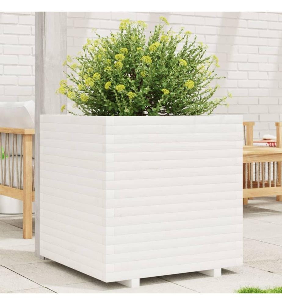 Jardinière blanc 70x70x72 cm bois de pin massif