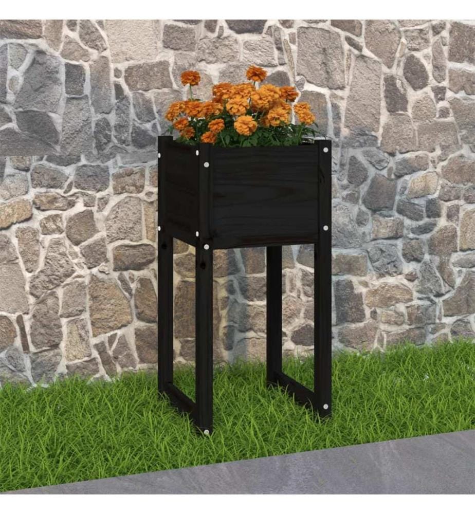 Jardinière Noir 40x40x81 cm Bois massif de pin