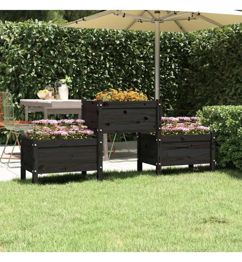 Jardinière Noir 178,5x44x75 cm Bois massif de pin