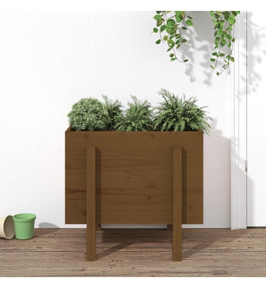 Jardinière marron miel 62x50x57 cm bois massif de pin