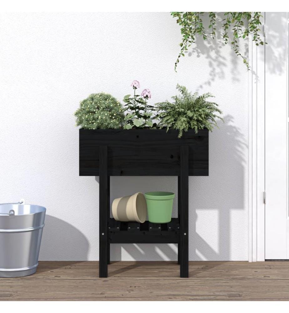 Jardinière noir 62x30x69 cm bois massif de pin