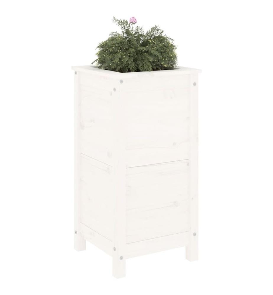Jardinière blanc 40x40x78 cm bois massif de pin