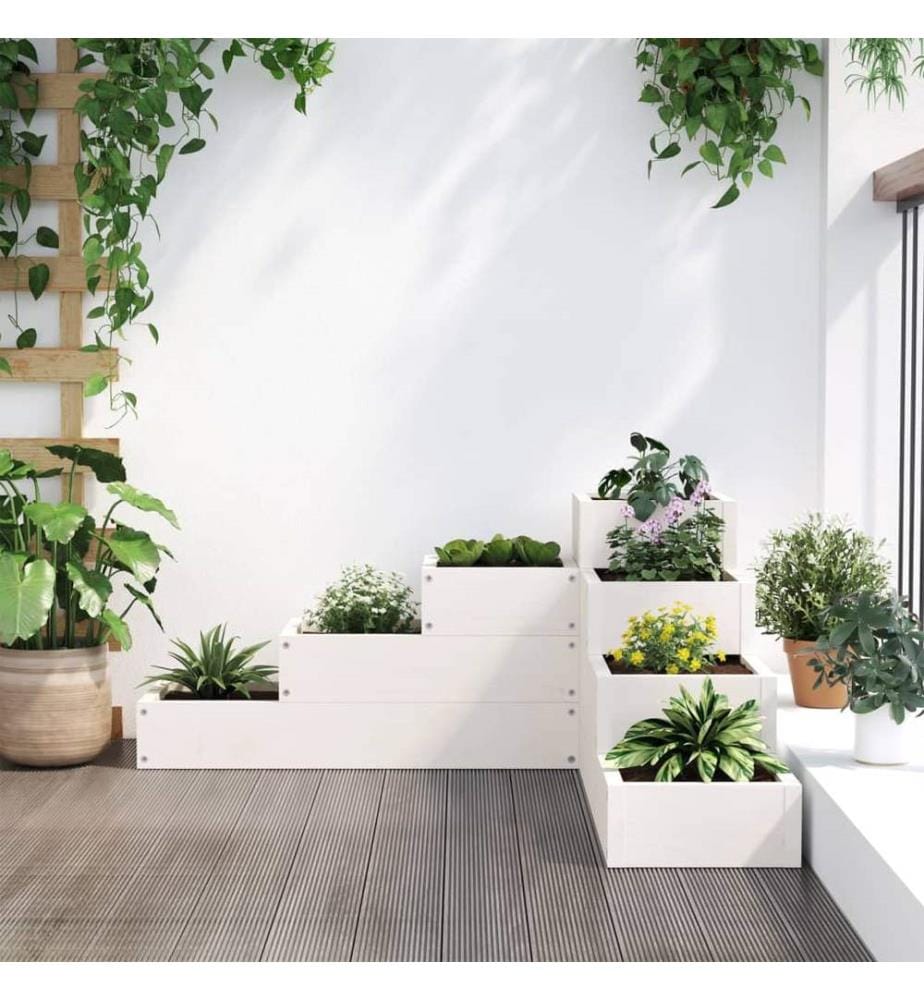 Jardinière 4 niveaux 80,5x79x36 cm blanc bois de pin massif