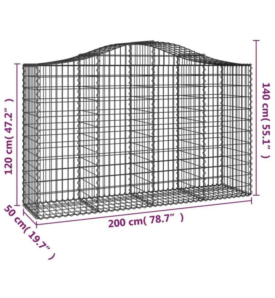vidaXL Panier de gabions arqué 200x50x120/140 cm Fer galvanisé