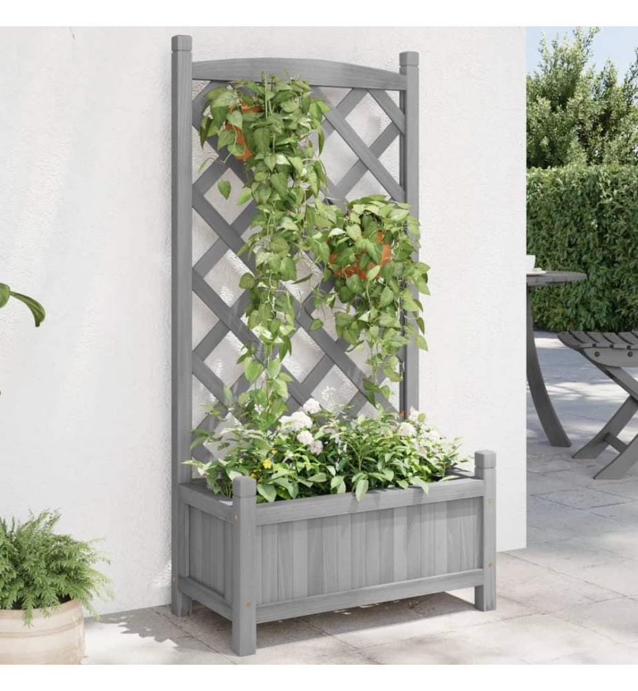 vidaXL Jardinière avec treillis gris bois massif de sapin